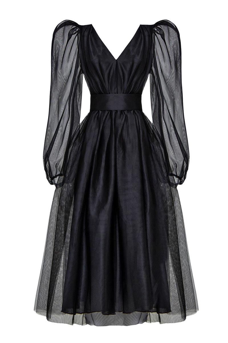 Anna Tulle Midi Dress | Jewelclues #color_black