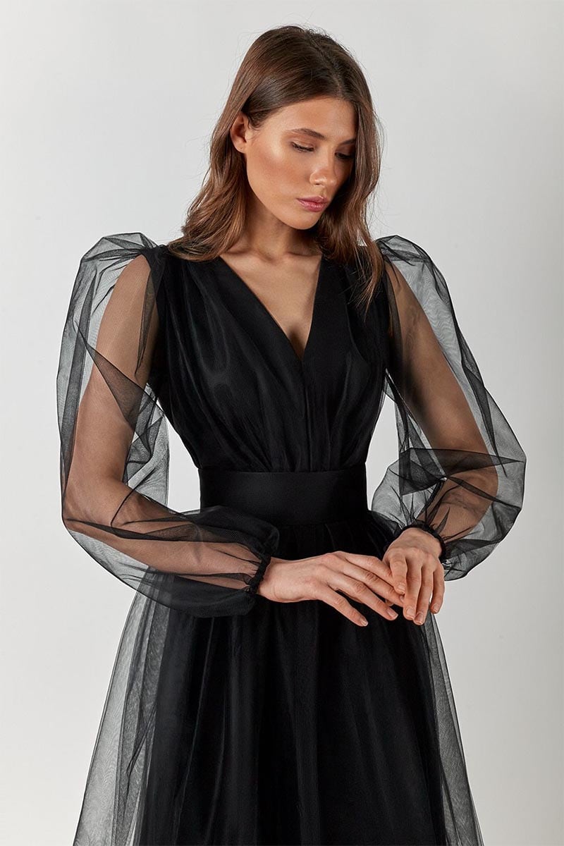 Anna Tulle Midi Dress | Jewelclues #color_black