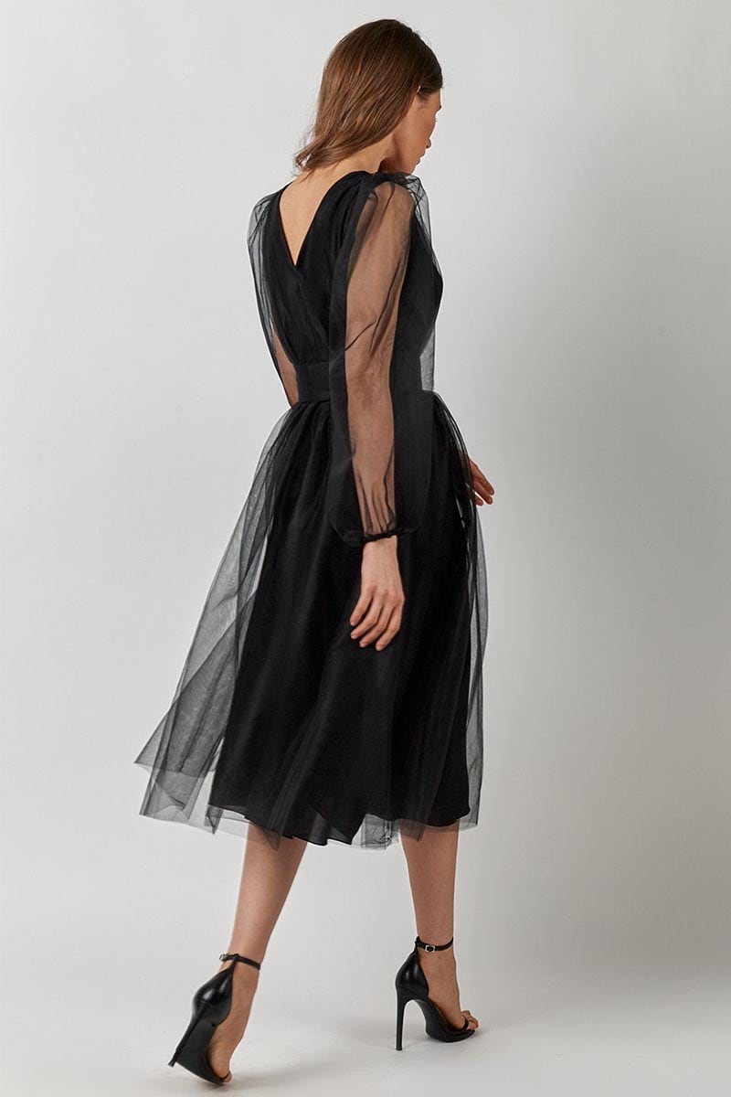 Anna Tulle Midi Dress | Jewelclues #color_black