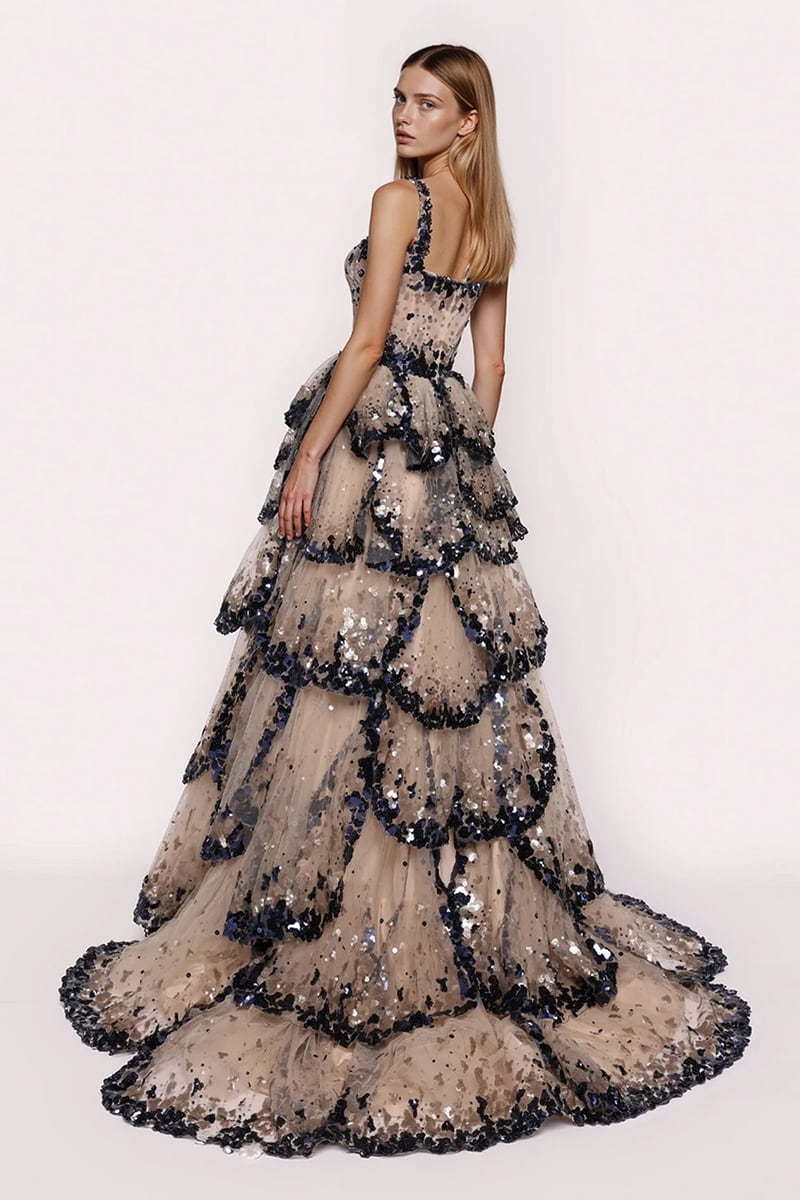 Anouk Tiered Sequin Couture Gown | Jewelclues