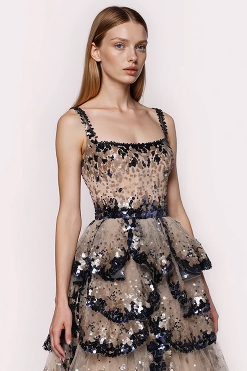 Anouk Tiered Sequin Couture Gown | Jewelclues