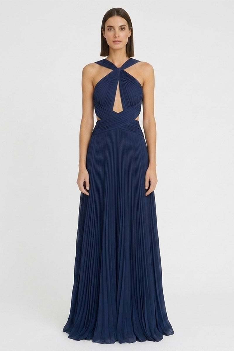 Arabella Chiffon Backless Maxi Dress | JewelClues #color_navy blue