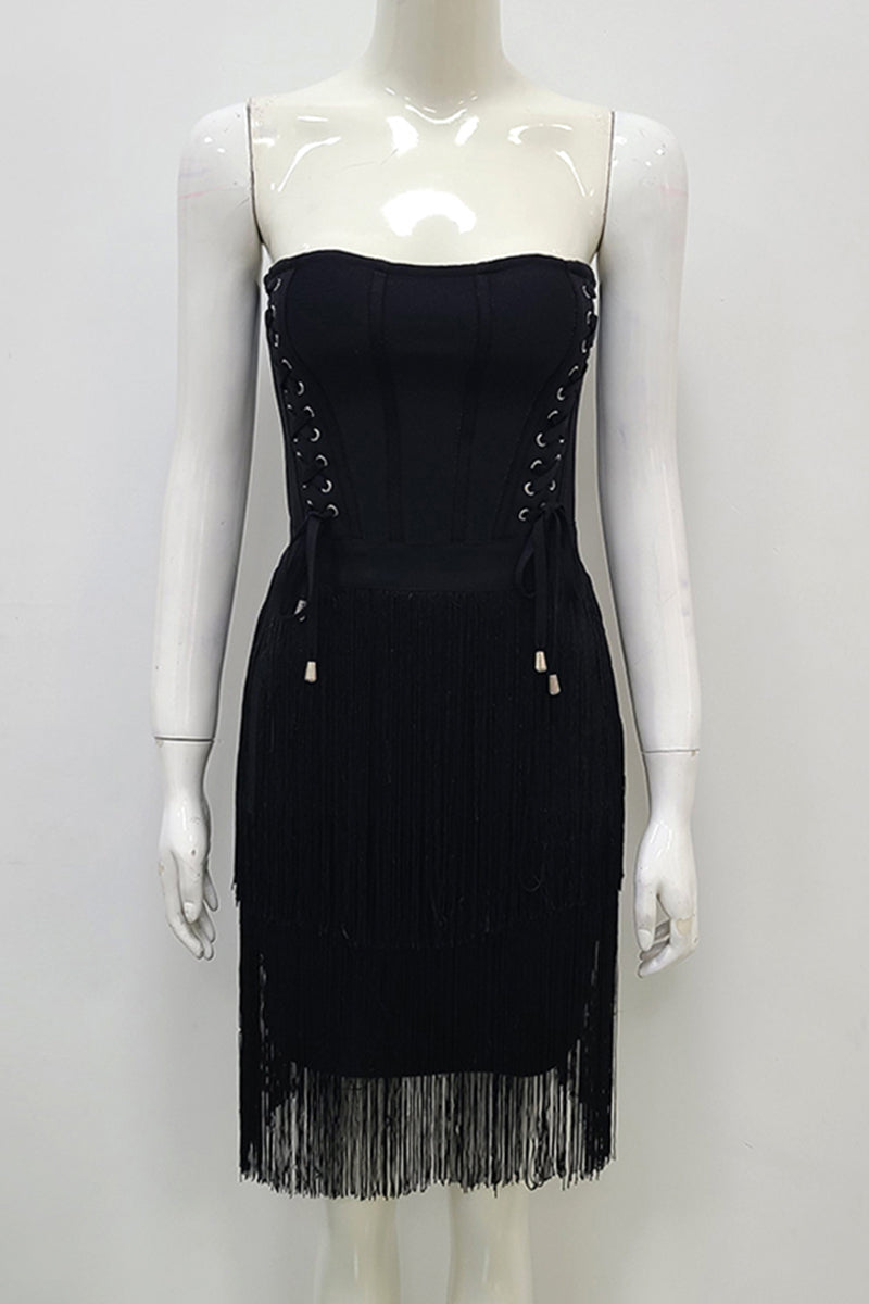 Arabella Strapless Fringe Mini Dress | Jewelclues