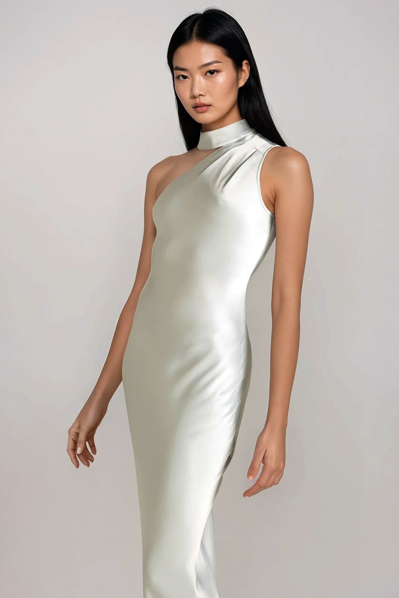 Arden One-Shoulder Satin Gown | Jewelclues #color_off white