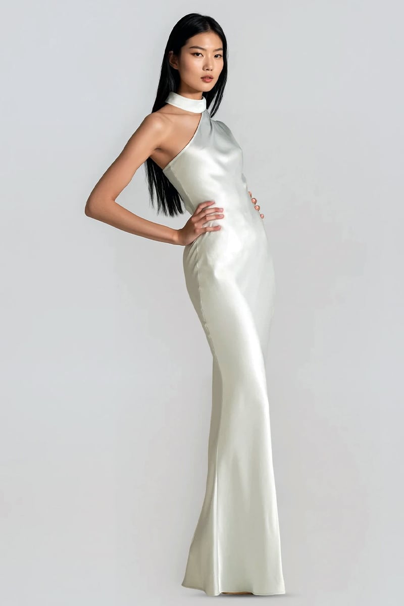 Arden One-Shoulder Satin Gown | Jewelclues #color_off white