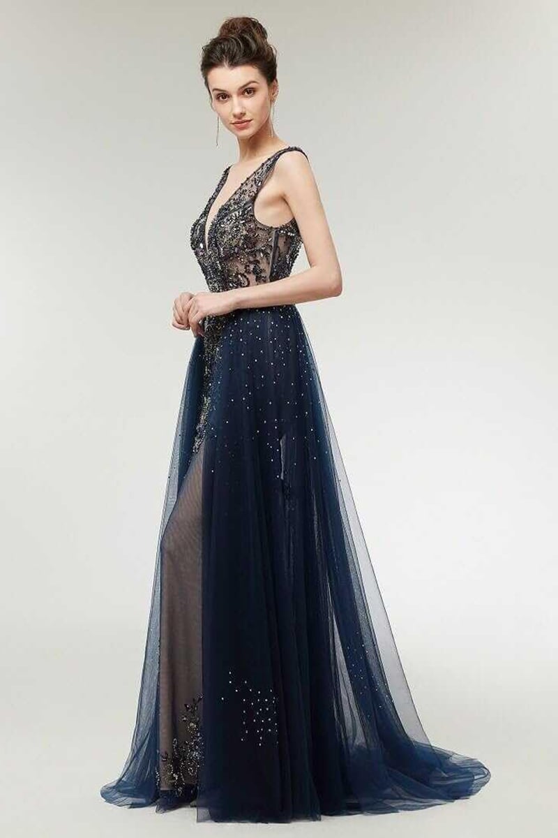 Asheville Embellished Backless Maxi Dress | Jewelclues #color_navy blue