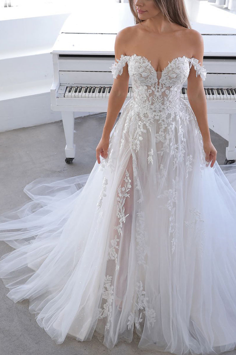 Color_White | Athens Off-The-Shoulder A-line Wedding Dress | Jewelclues