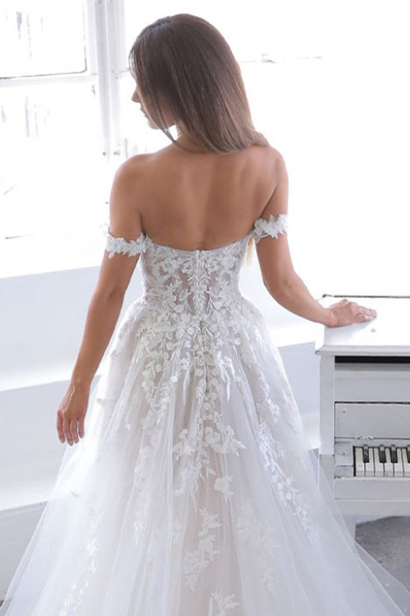 Color_White | Athens Off-The-Shoulder A-line Wedding Dress | Jewelclues