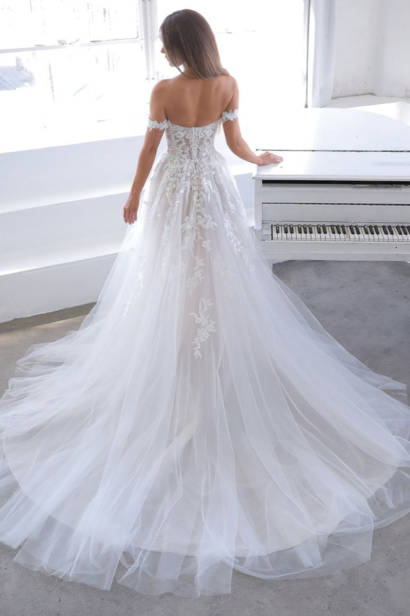 Color_White | Athens Off-The-Shoulder A-line Wedding Dress | Jewelclues