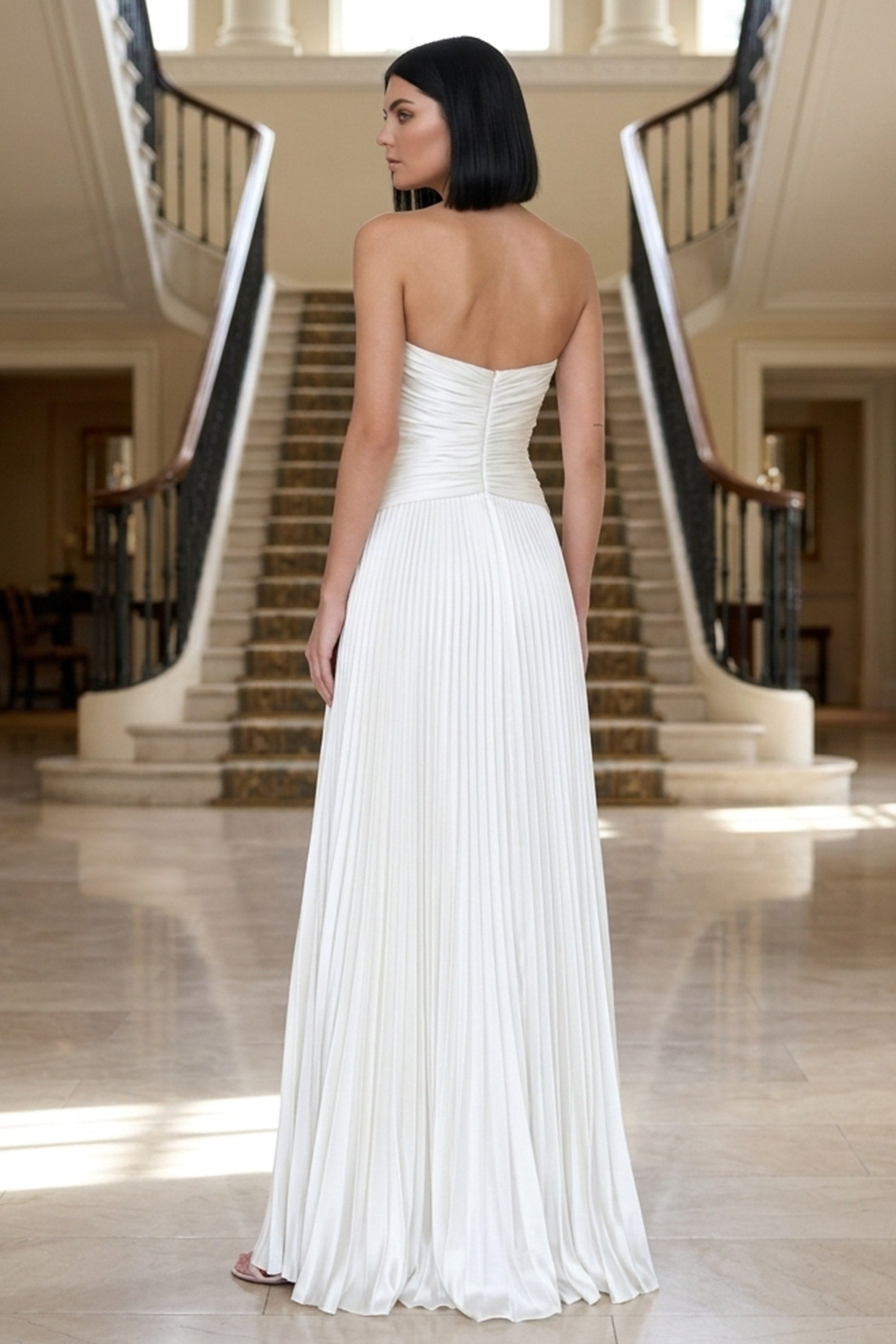 Aurelia Pleated Strapless Wedding Gown | JewelClues