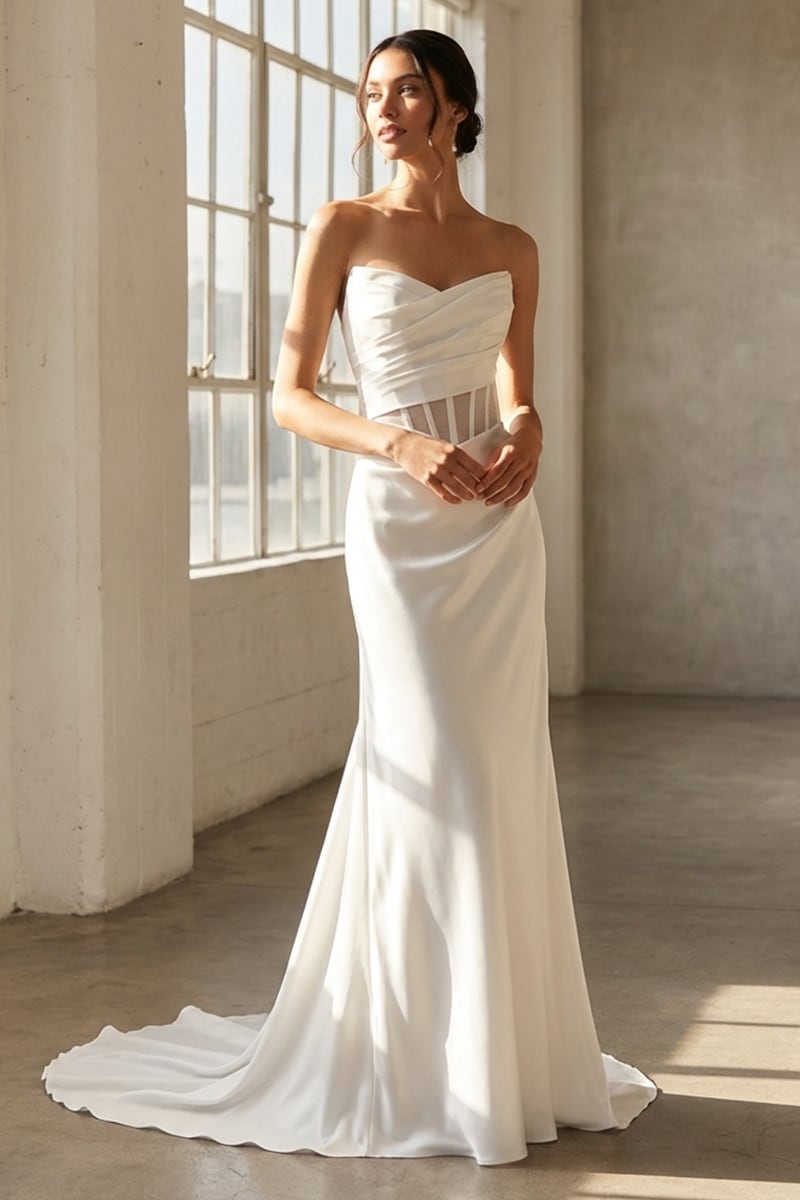 Aurielle Strapless Satin Wedding Gown | JewelClues