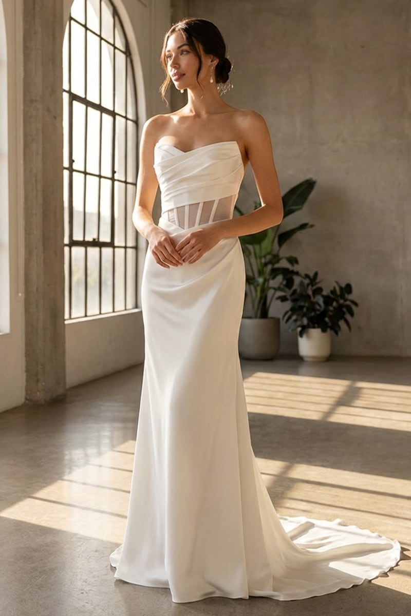 Aurielle Strapless Satin Wedding Gown | JewelClues
