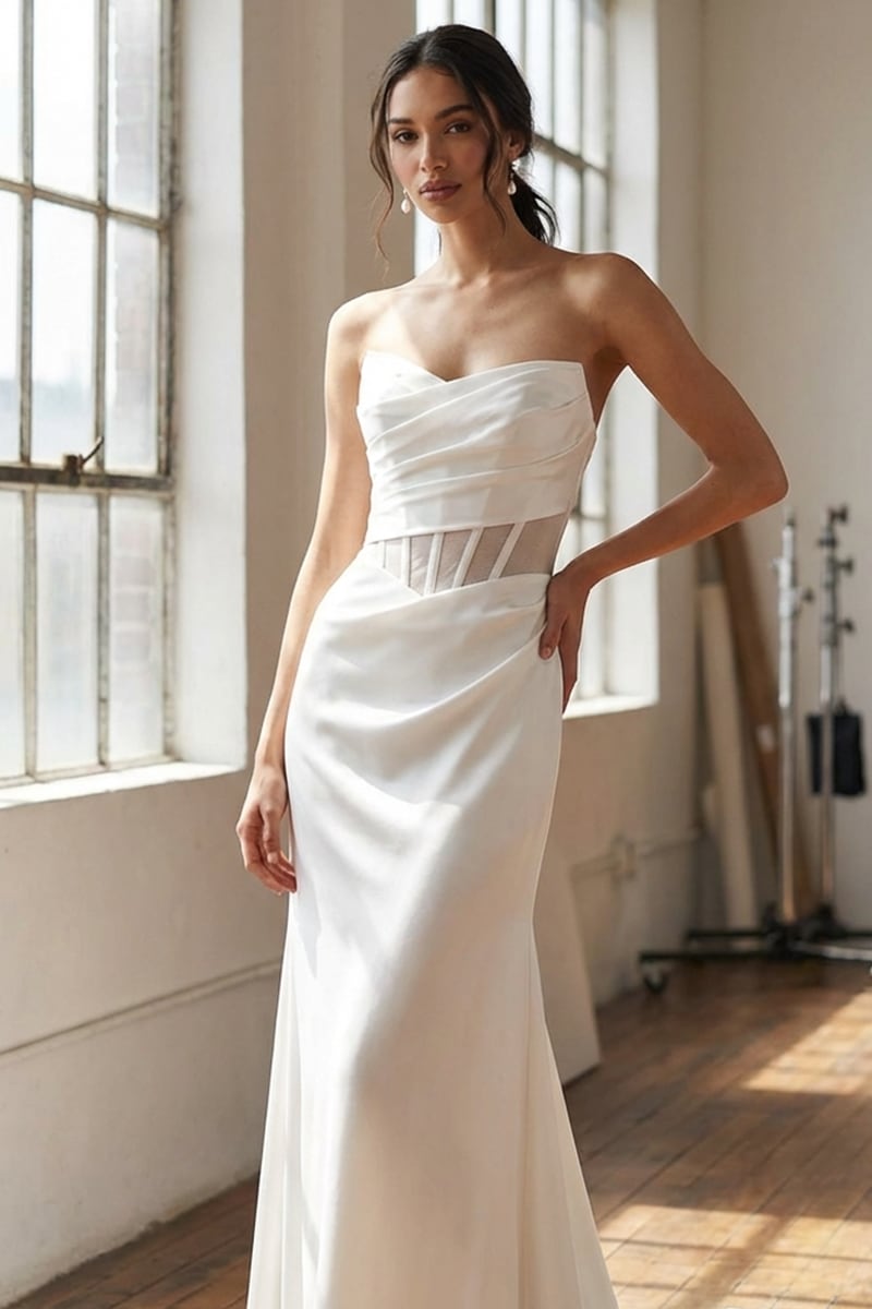 Aurielle Strapless Satin Wedding Gown | JewelClues