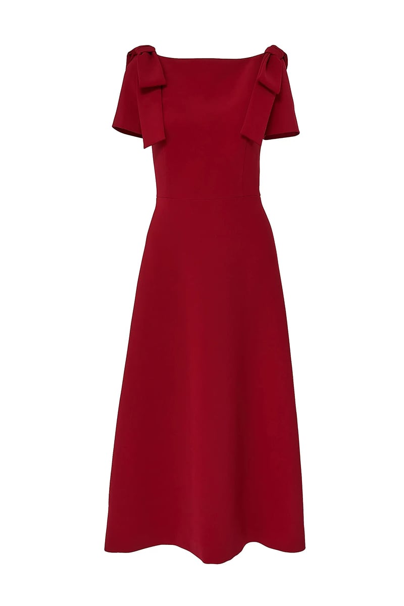 Ava Bow Shoulder A-Line Midi Dress | Jewelclues #color_red