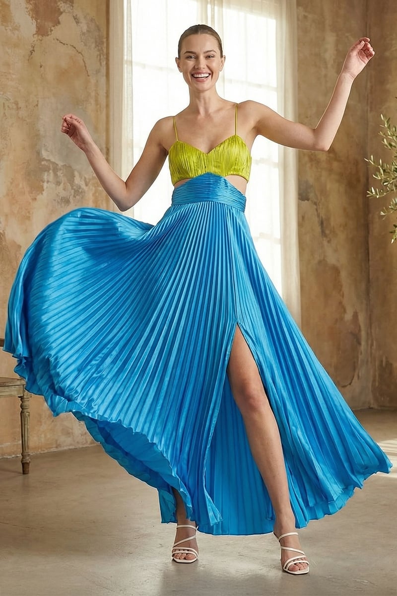 Aveline Pleated Cutout Satin Gown | JewelClues