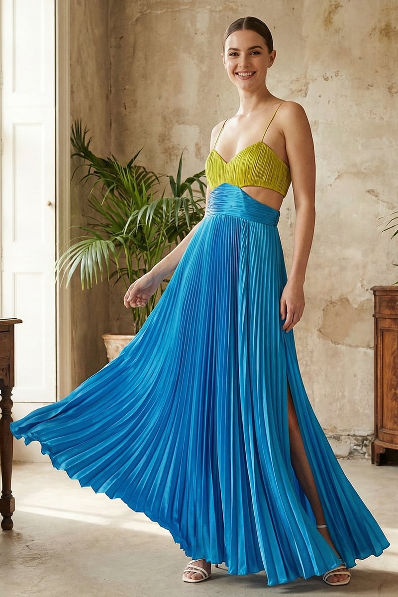 Aveline Pleated Cutout Satin Gown | JewelClues
