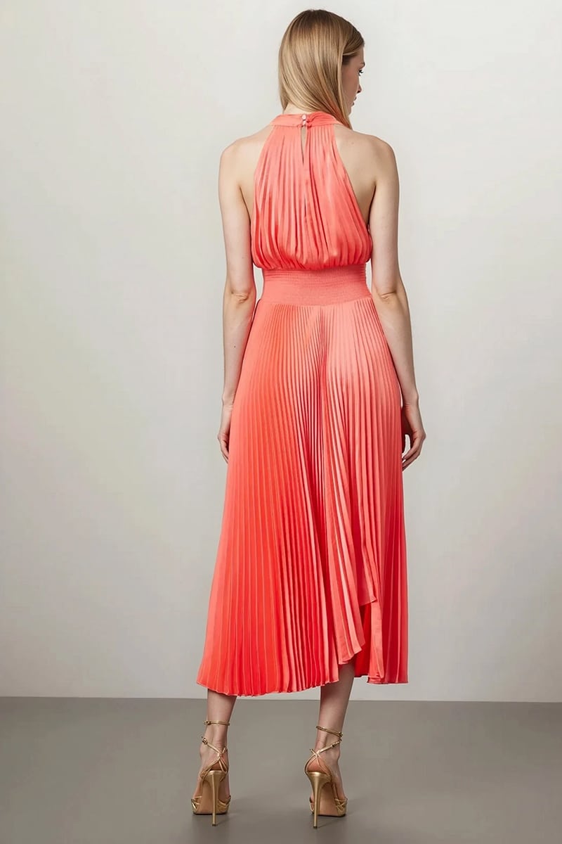 Avens Pleated Satin Midi Dress | JewelClues