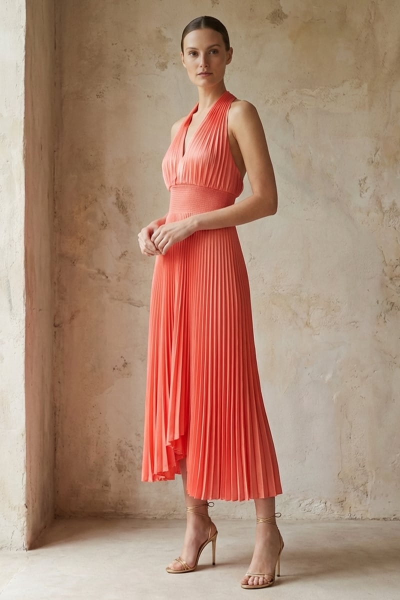 Avens Pleated Satin Midi Dress | JewelClues