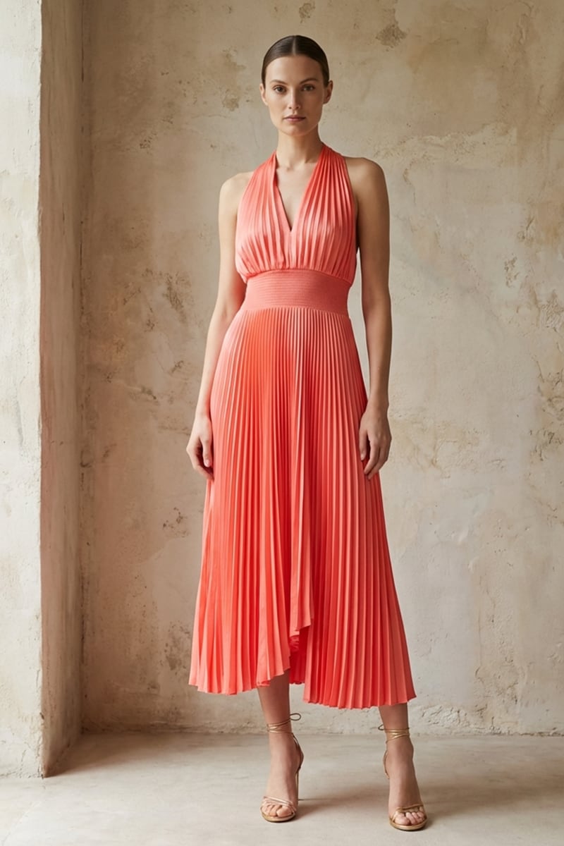 Avens Pleated Satin Midi Dress | JewelClues
