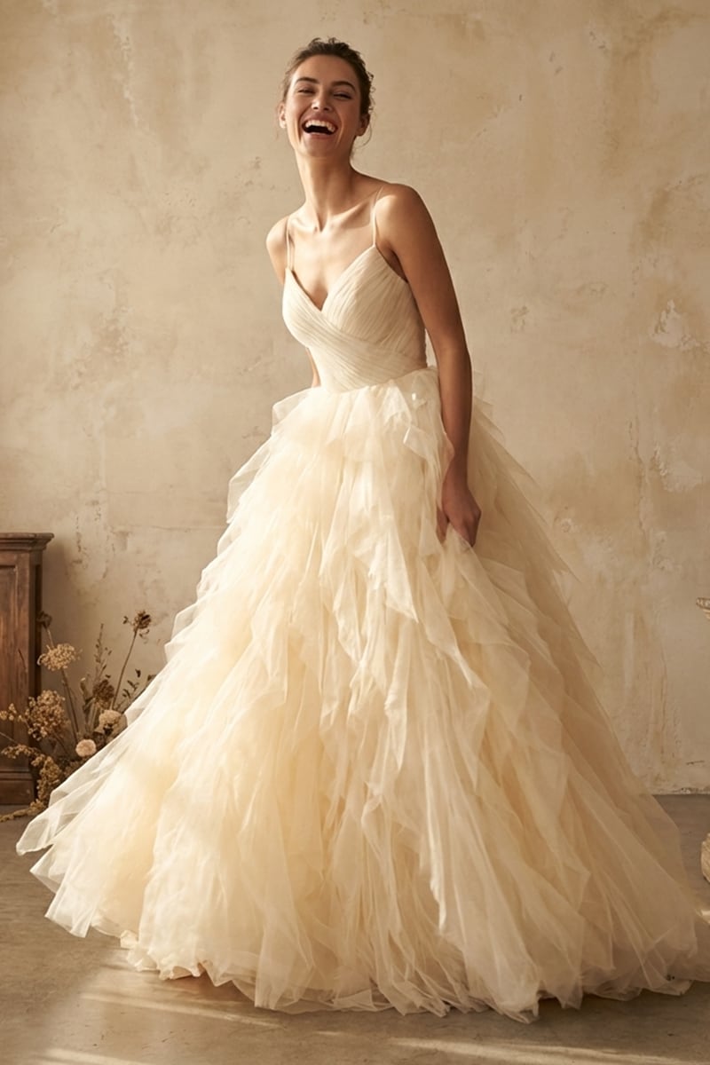 cream tulle dress Beatrix Frill-Layered Couture Gown | Made-To-Order COLOR:Light Pink Keywords_Prom dresses for teens delicately adorned with a habesha dress design Exquisite