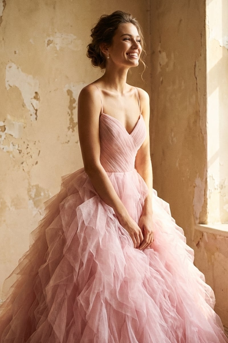 Beatrix Frill-Layered Couture Gown | JewelClues #color_pink