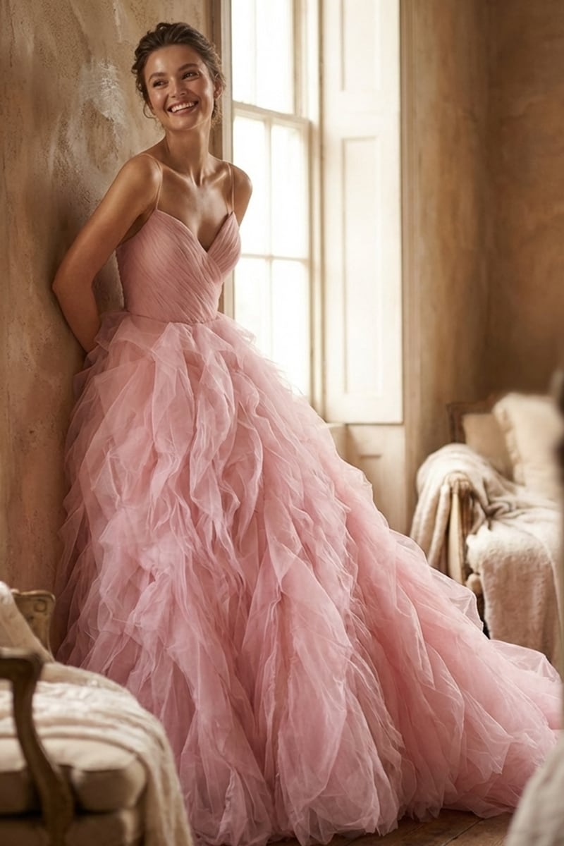 Beatrix Frill-Layered Couture Gown | JewelClues #color_pink