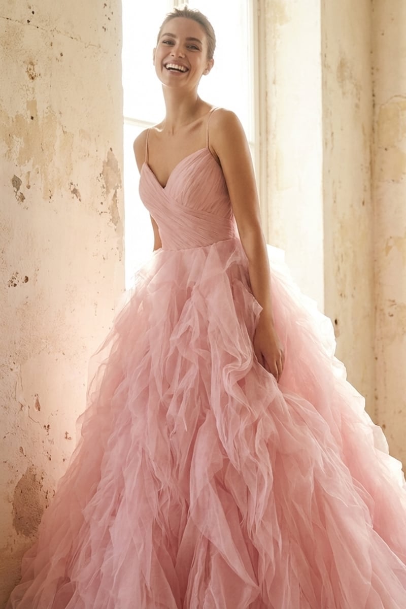 Beatrix Frill-Layered Couture Gown | JewelClues #color_pink