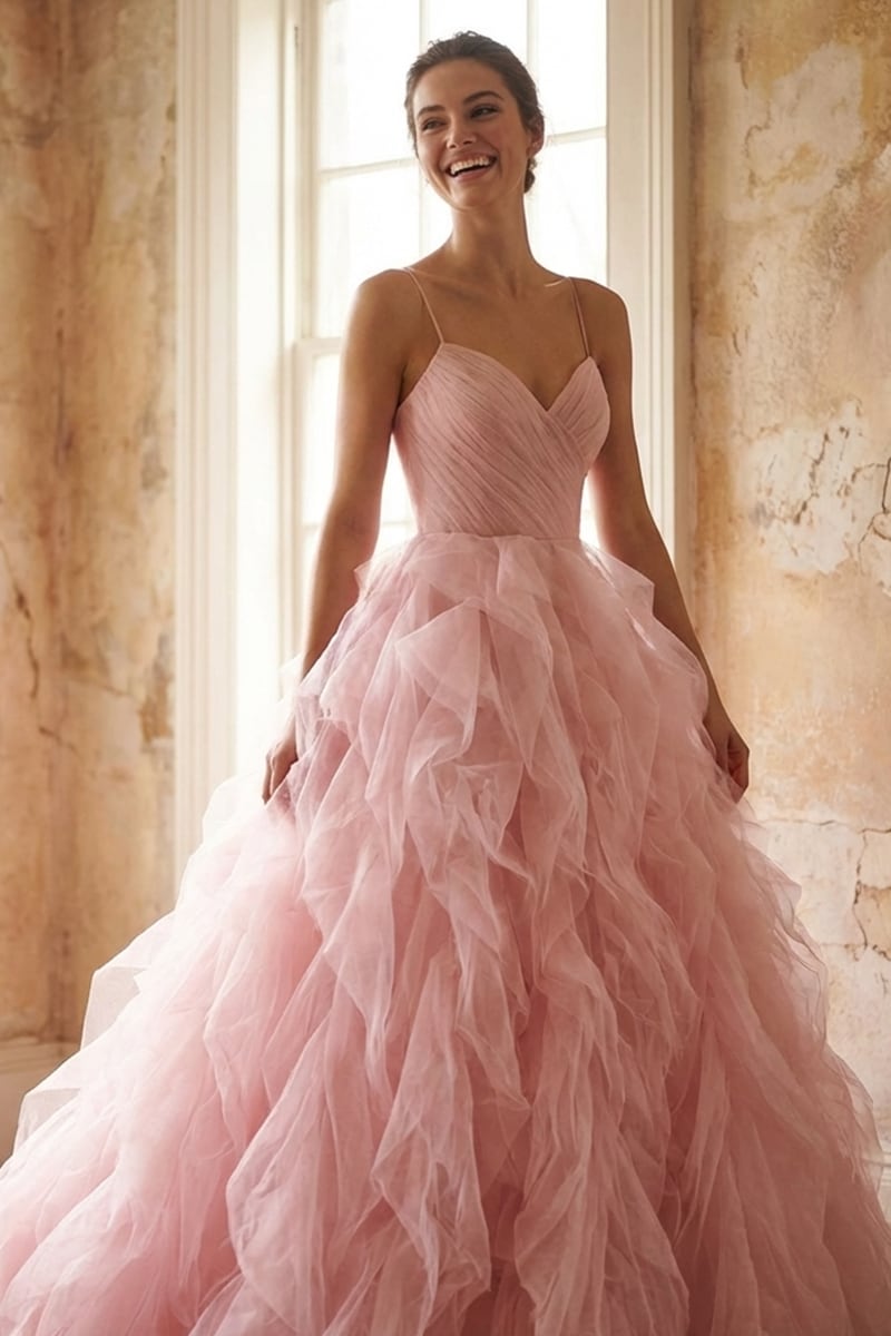 Beatrix Frill-Layered Couture Gown | JewelClues #color_pink