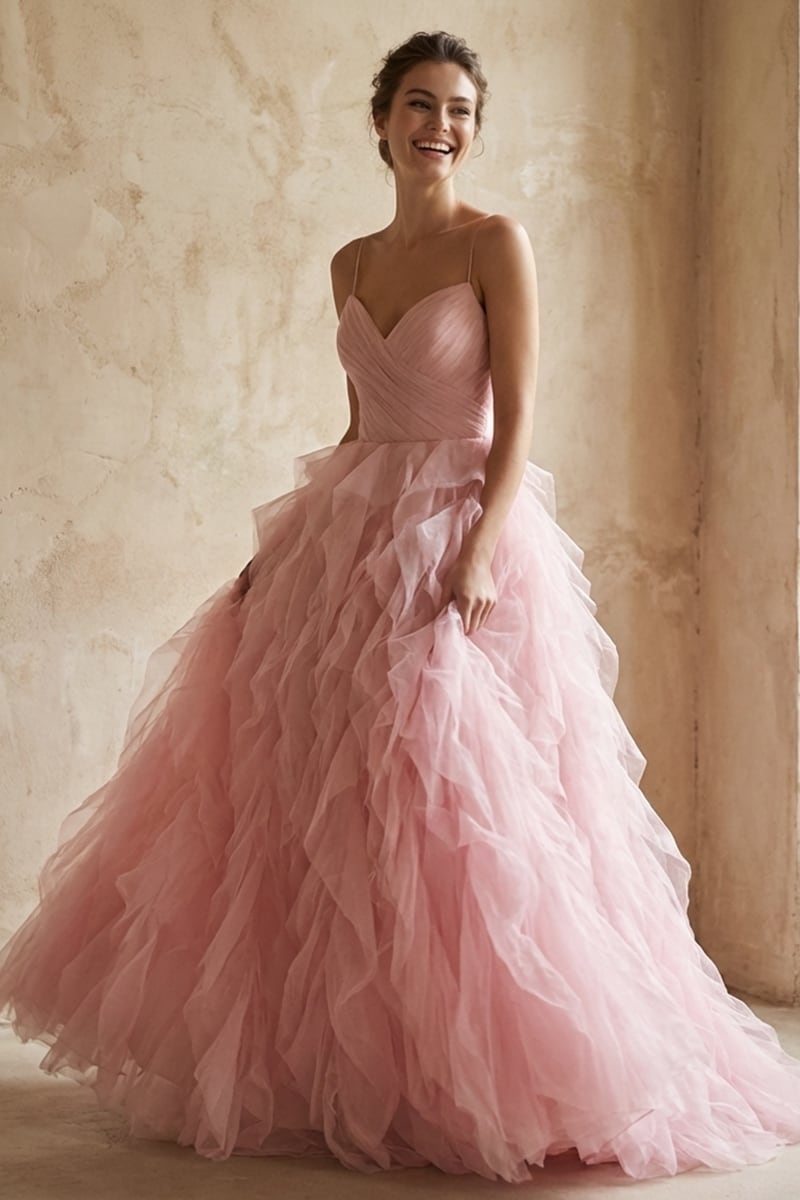 Beatrix Frill-Layered Couture Gown | JewelClues #color_pink