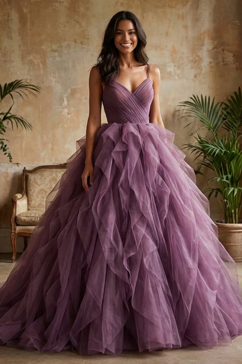Beatrix Frill-Layered Couture Gown | JewelClues #color_purple
