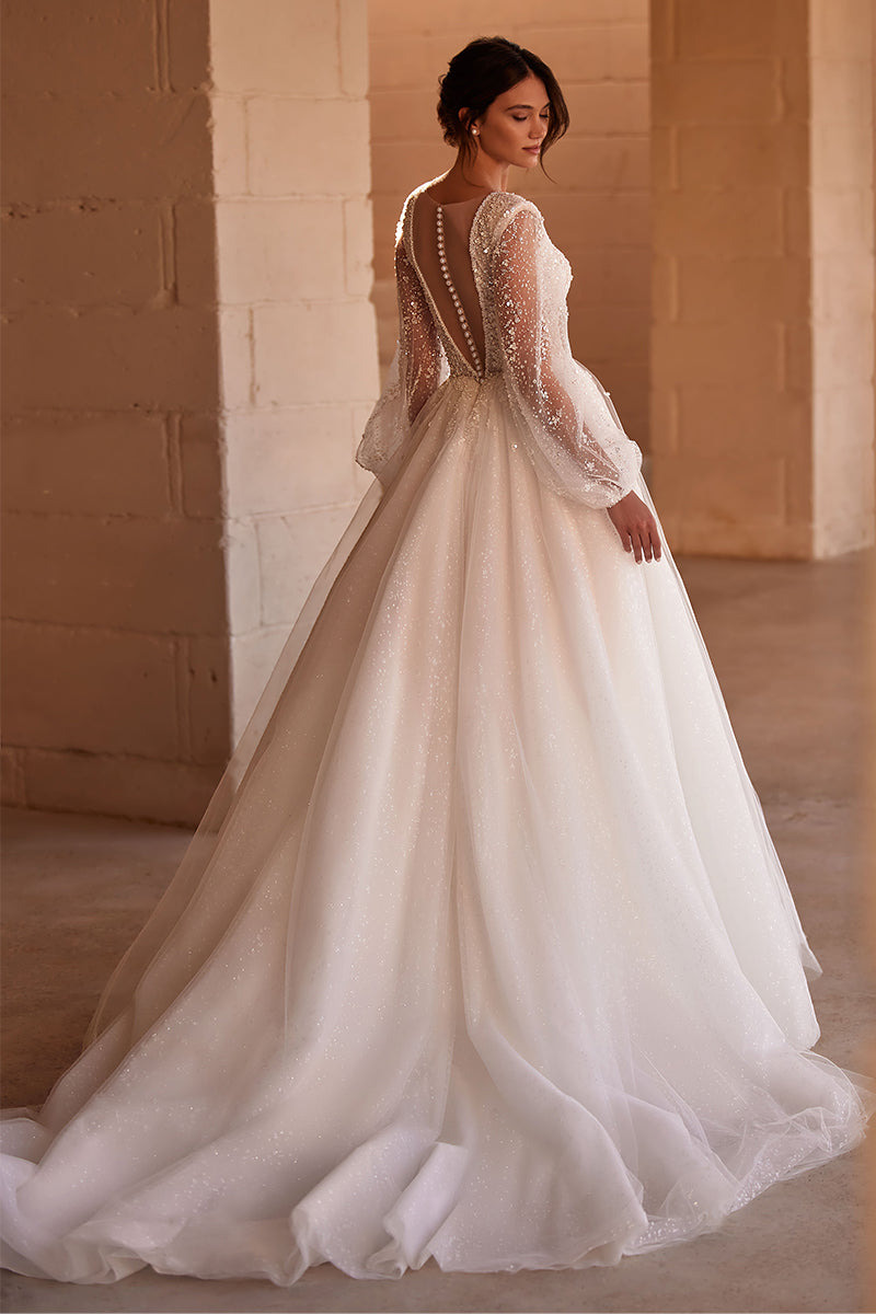 Beloved Long Sleeve Beaded Wedding Dress | Jewelclues