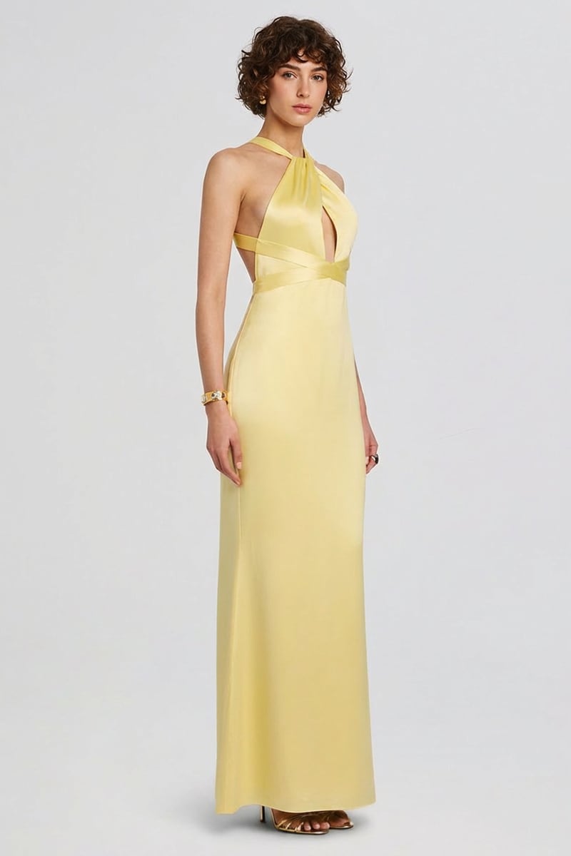 Bianca Cutout Satin Maxi Dress | JewelClues #color_buttermilk