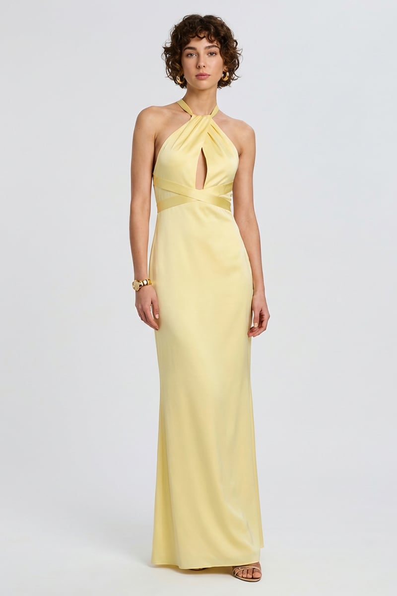 Bianca Cutout Satin Maxi Dress | JewelClues #color_buttermilk