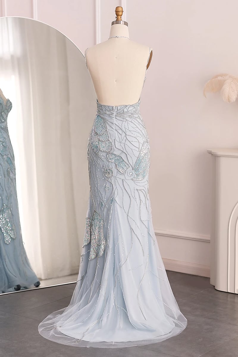 Calista Beaded Backless Maxi Dress | Jewelclues #color_light blue