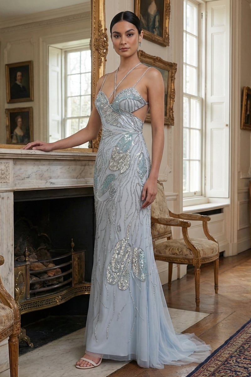 Calista Bias-Cut Embellished Gown | JewelClues #color_light blue