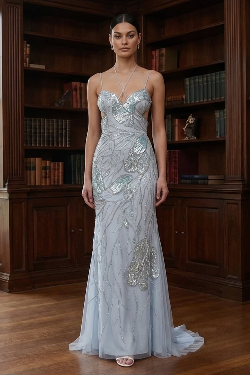 Calista Bias-Cut Embellished Gown | JewelClues #color_light blue