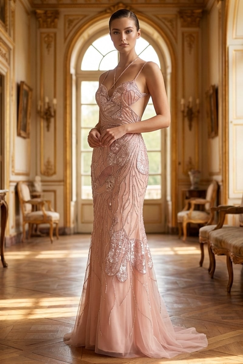 Calista Bias-Cut Embellished Gown | JewelClues #color_dusty pink