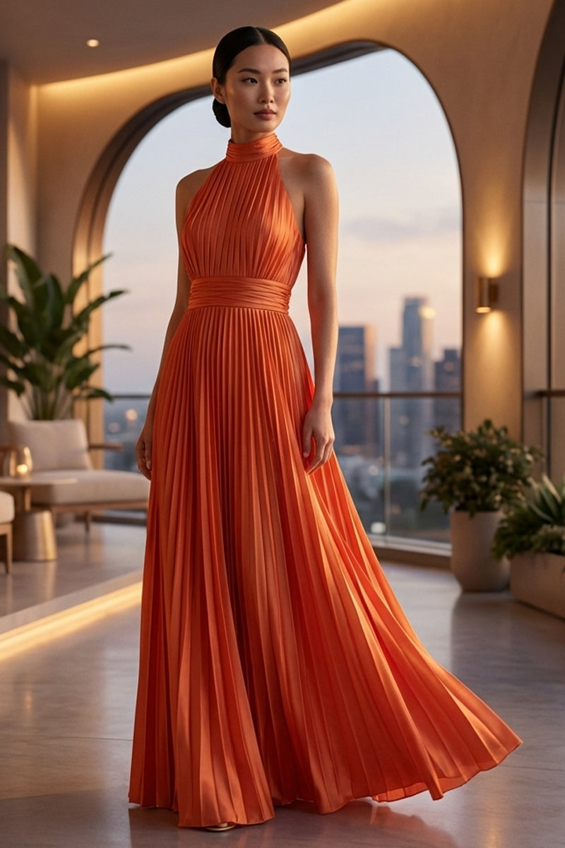 Callista Pleated Halter Gown | Jewelclues