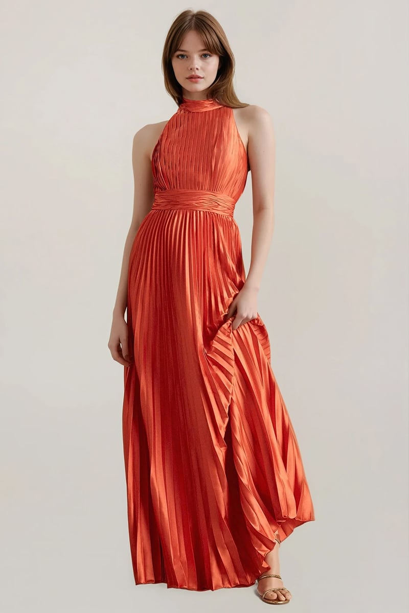 Callista Pleated Halter Gown | Jewelclues