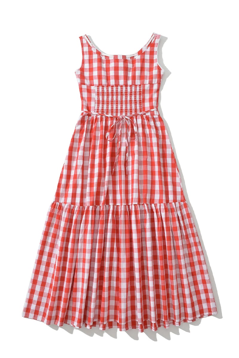 Camille Red & White Check Midi Dress | JewelClues