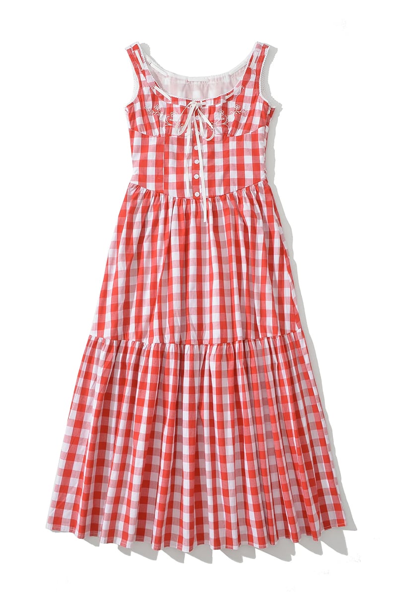 Camille Red & White Check Midi Dress | JewelClues