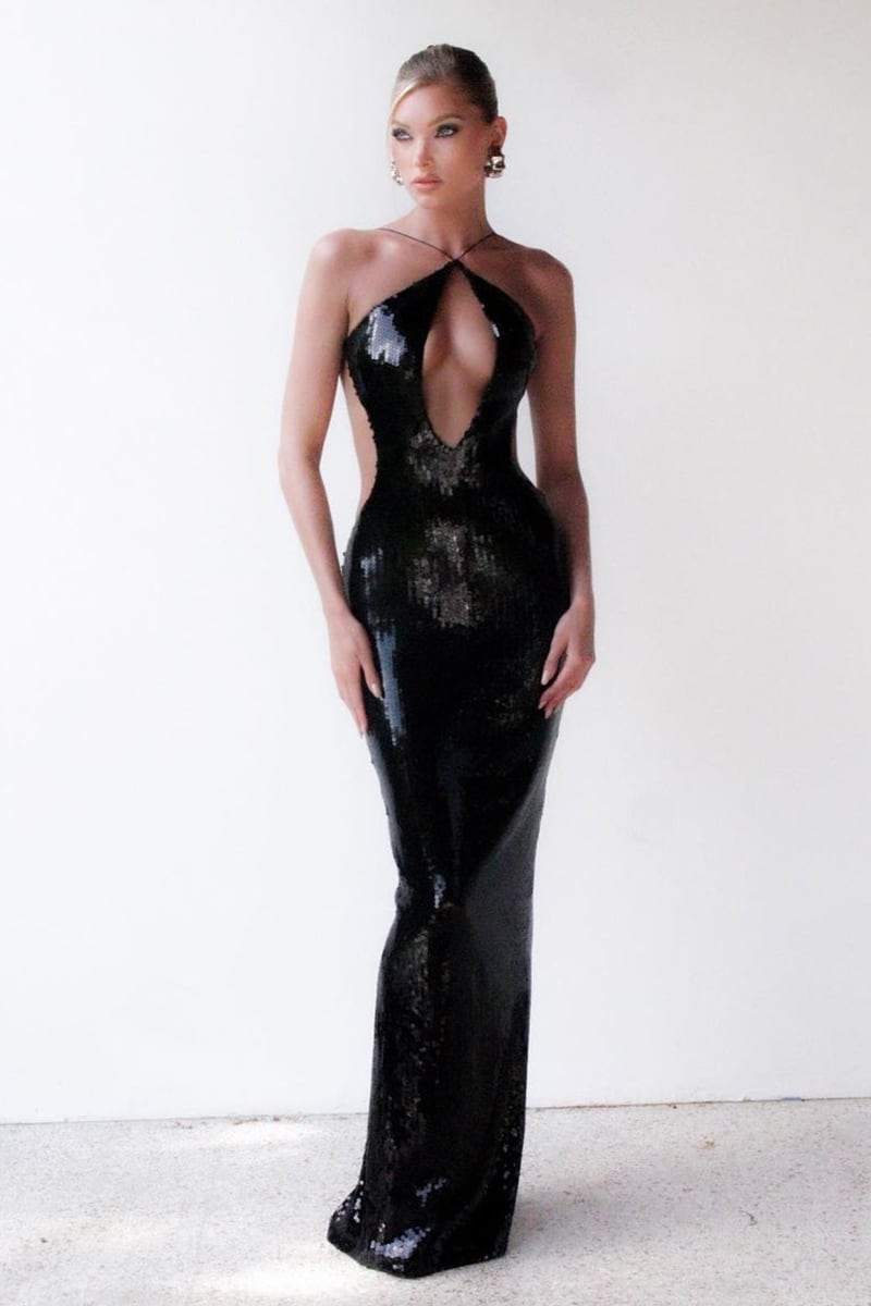 Caroline Sequin Backless Maxi Dress | Jewelclues