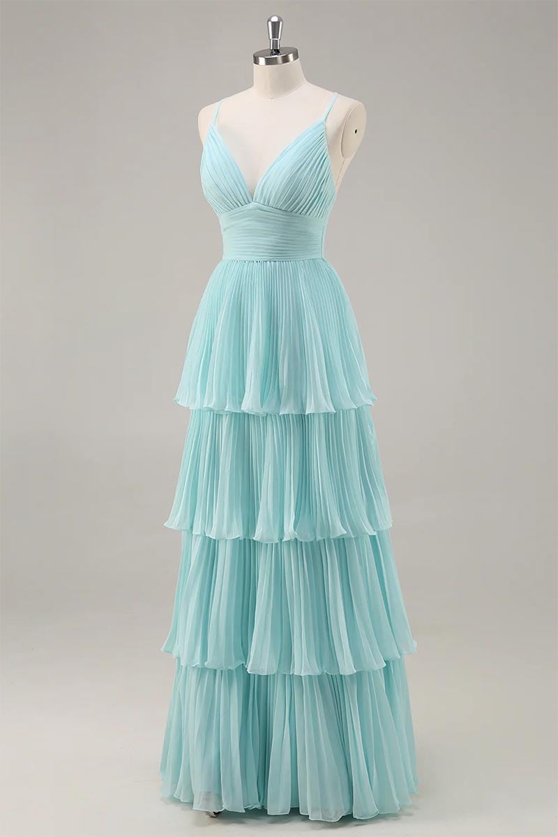 Caterina Pleated Tiered Maxi Dress | Jewelclues #color_light blue