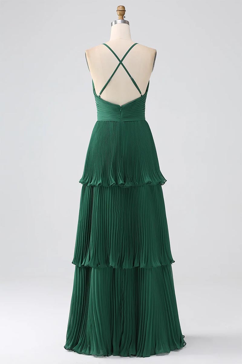 Caterina Pleated Tiered Maxi Dress | Jewelclues #color_emerald green