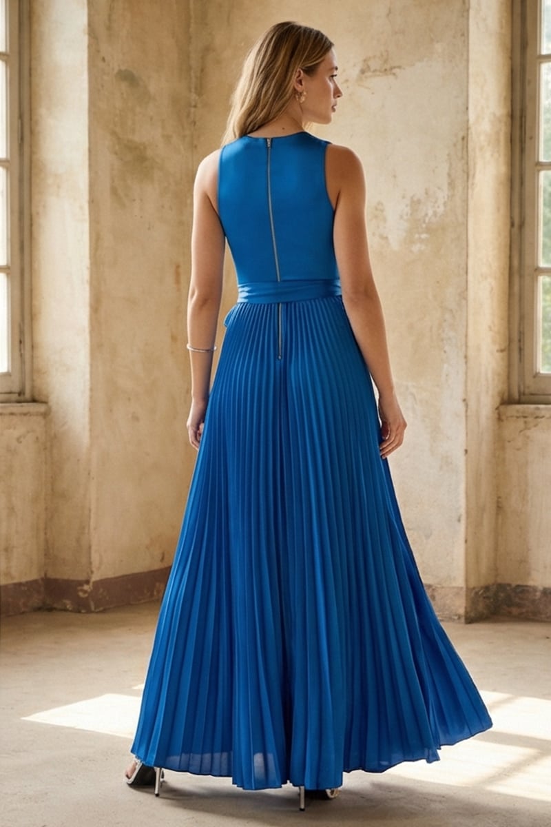 Celeste Pleated Satin Maxi Dress | Jewelclues