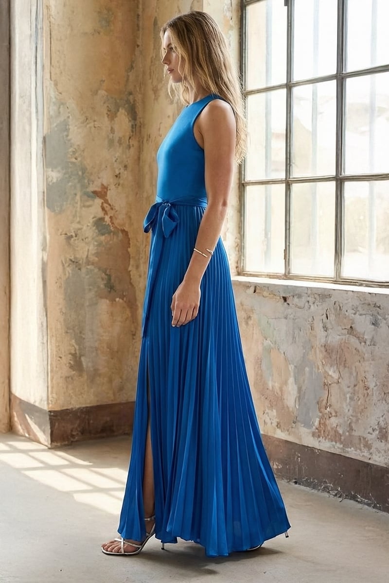 Celeste Pleated Satin Maxi Dress | Jewelclues