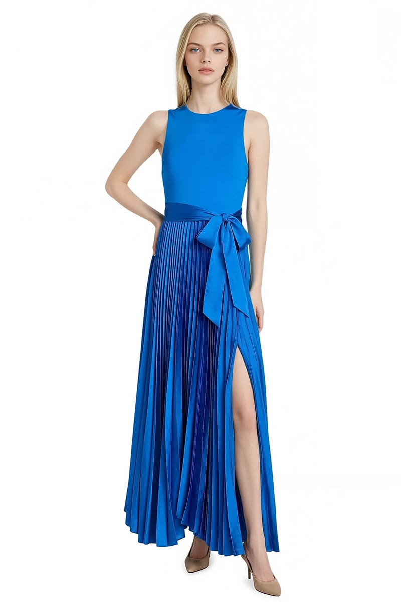 Celeste Pleated Satin Maxi Dress | Jewelclues