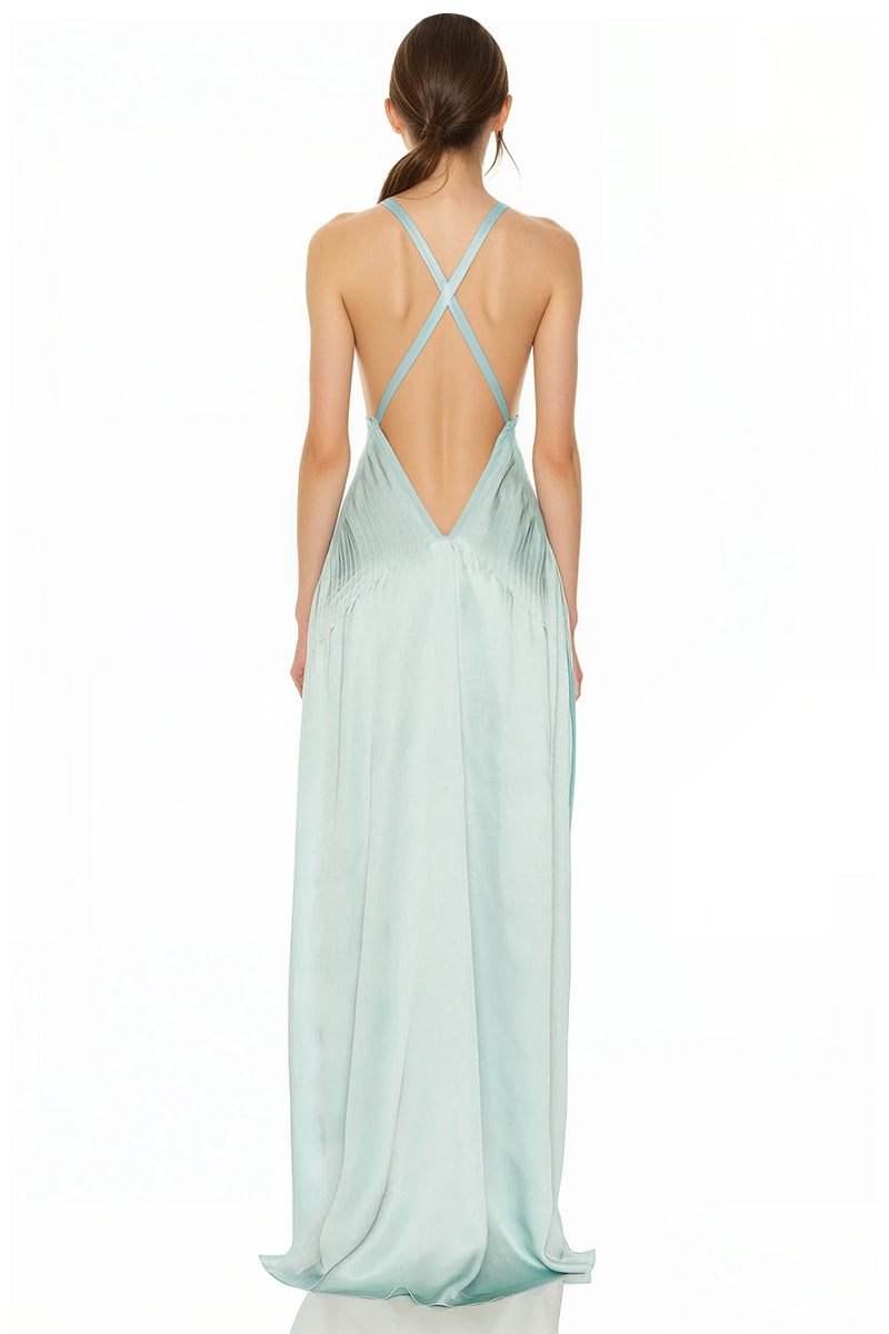 Celeste Turquoise Satin Evening Gown | Jewelclues