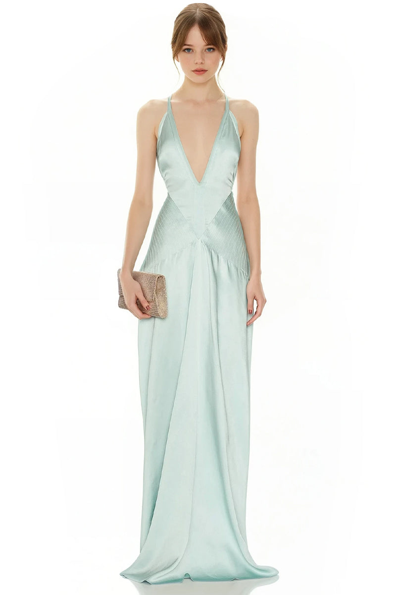 Celeste Turquoise Satin Evening Gown | Jewelclues