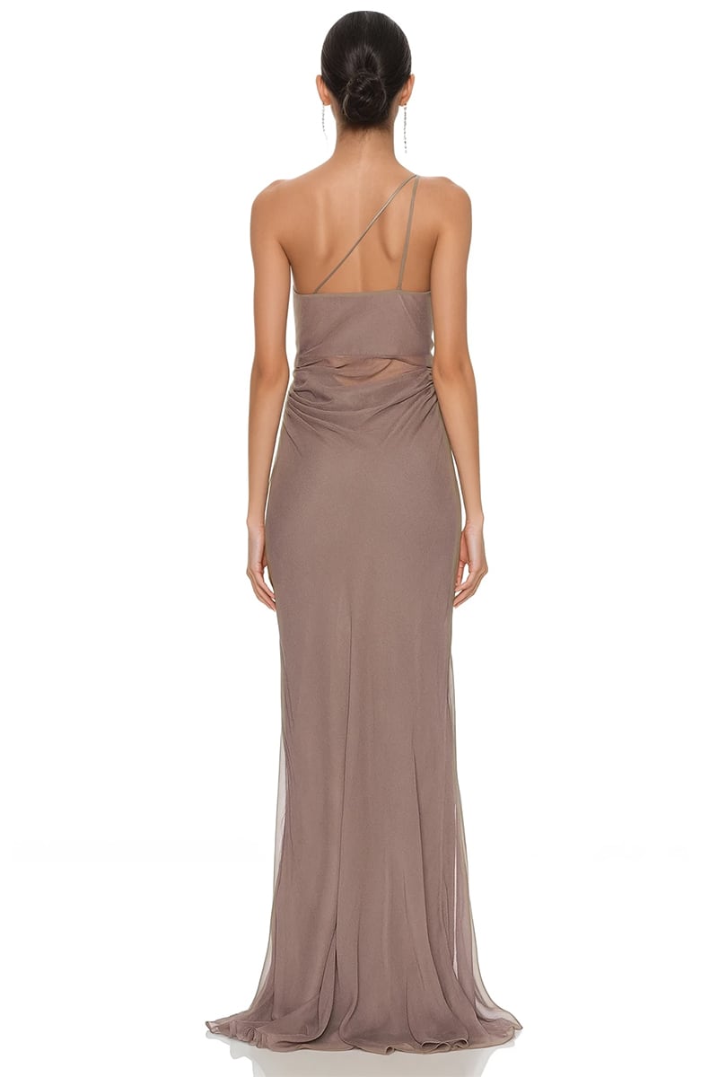 Celestia Strappy Chiffon Gown | Jewelclues #color_mocha